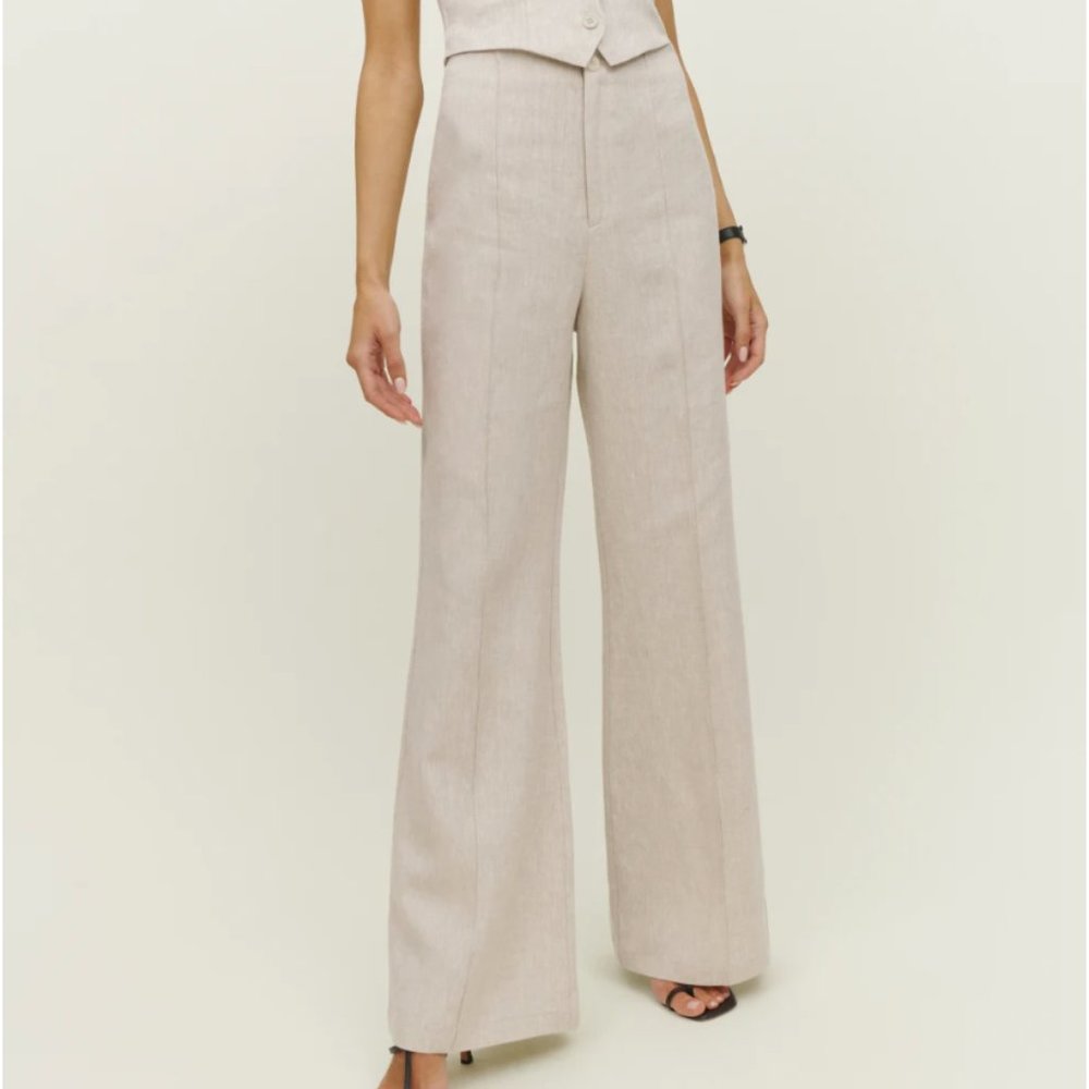 Reformation NWT Silvie Linen Pant Flare 0 2 xs small white cream beige oatmeal